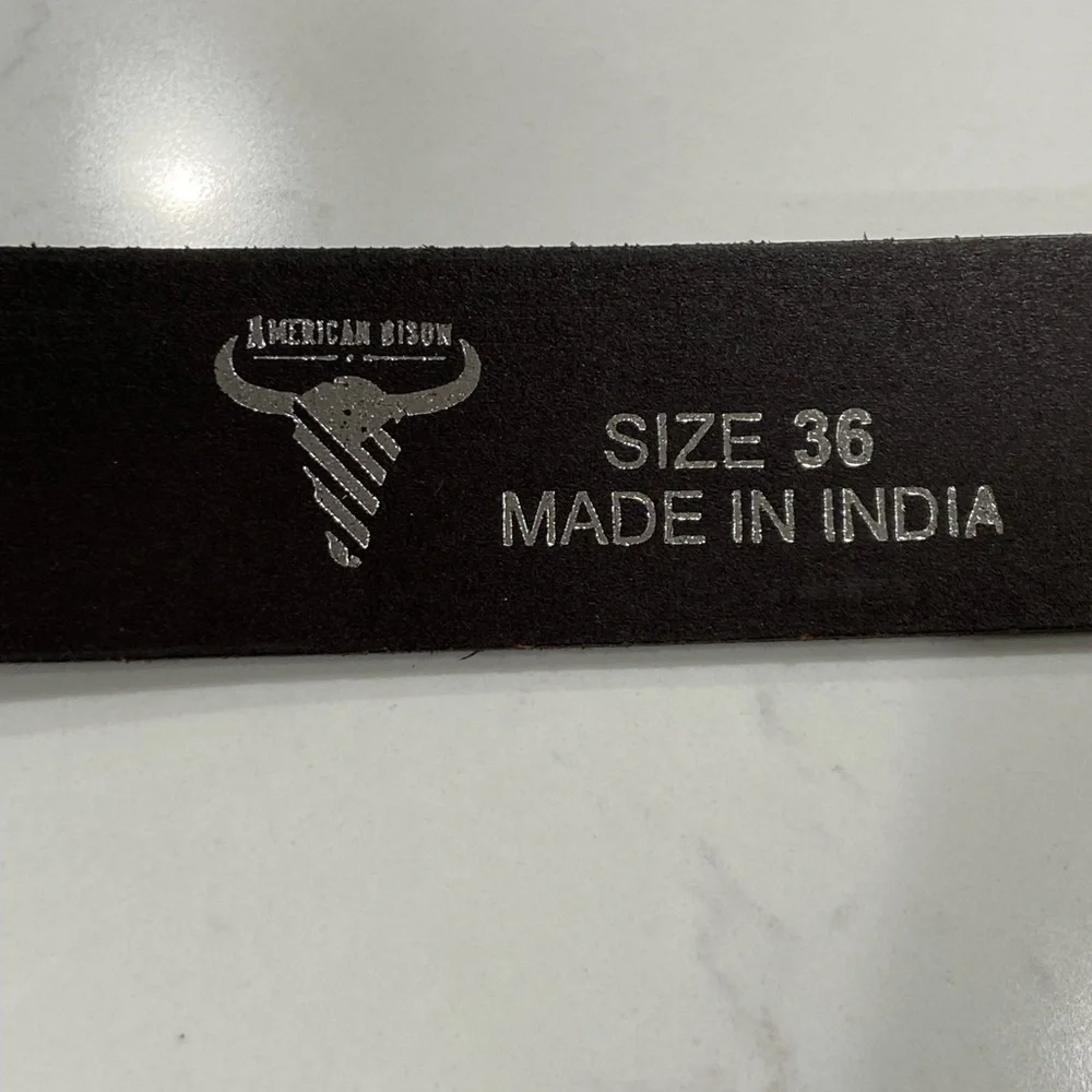 American Bison 100% Genuine Top Grain Brown Leather Belt Men’s Size 36 NWT